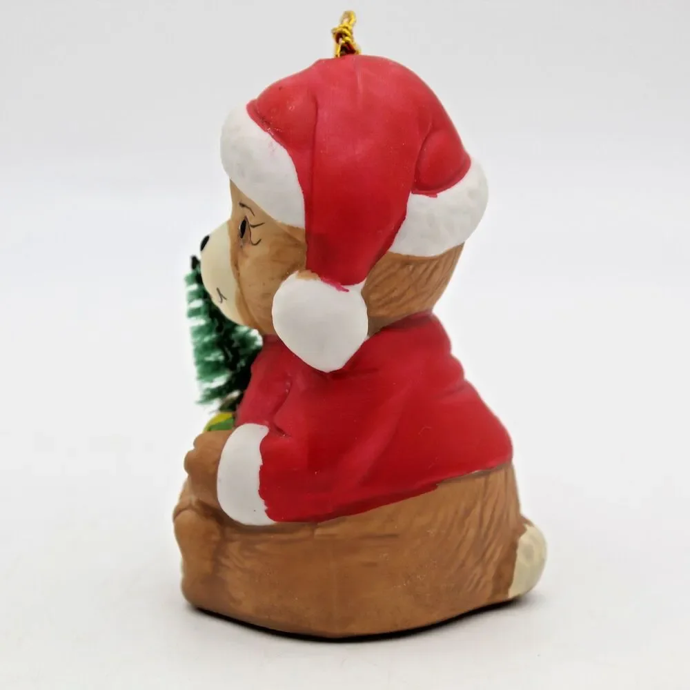 Holly Bells Porcelain Teddy Bear Bell Ornament Vintage 1986 Original Box a